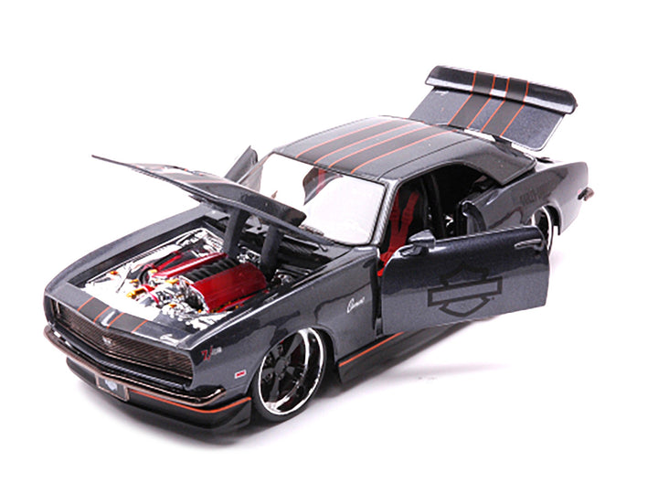 1968 Chevrolet Camaro Z/28 Dark Gray Metallic with Black and Orange Stripes "Harley Davidson" "H-D Custom" 1/24 Diecast Model Car by Maisto-1