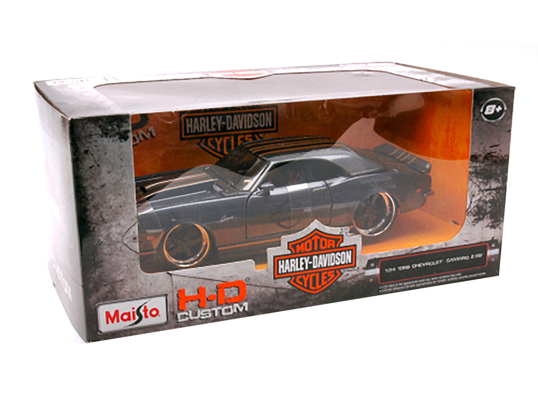 1968 Chevrolet Camaro Z/28 Dark Gray Metallic with Black and Orange Stripes "Harley Davidson" "H-D Custom" 1/24 Diecast Model Car by Maisto-2