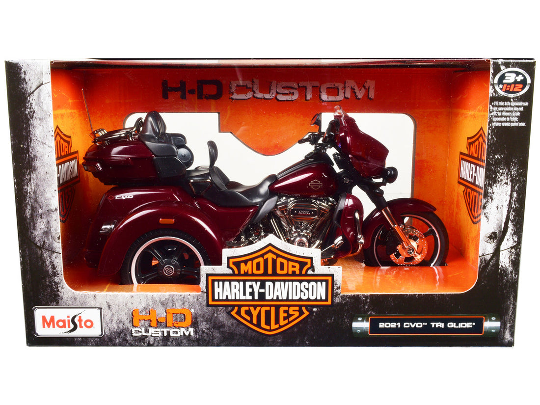 2021 Harley Davidson CVO Tri Glide Motorcycle Dark Red Metallic "H-D Custom" 1/12 Diecast Model Car by Maisto-0