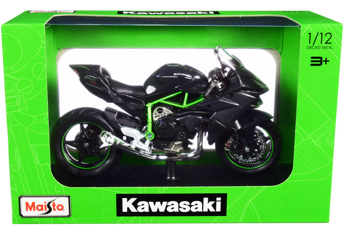 Kawasaki Ninja H2 R Black and Carbon with Plastic Display Stand 1/12 Diecast Motorcycle Model by Maisto-2