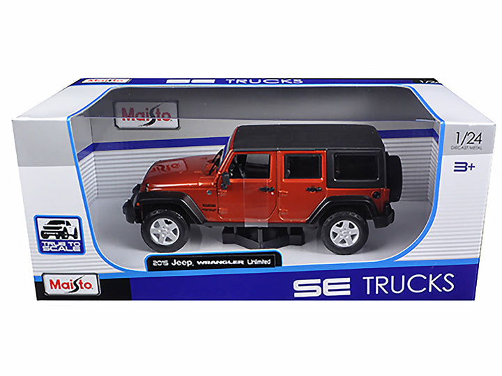 2015 Jeep Wrangler Unlimited Orange with Black Top 1/24 Diecast Model Car by Maisto-1