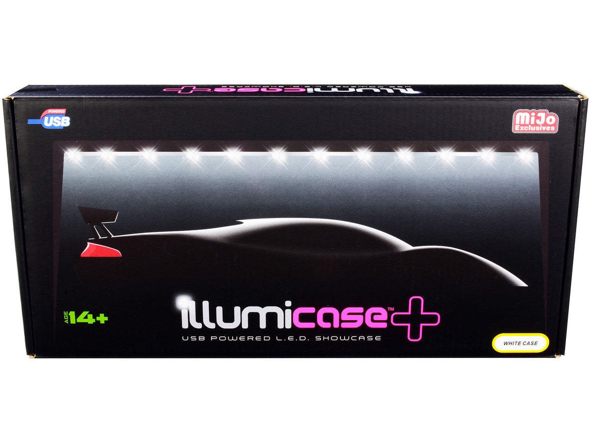 White Collectible Display Show Case Illumicase+ with LED Lights and Mirror Base and Back for 1/64 1/43 1/32 1/24 1/18 Scale Models by Illumibox 3
