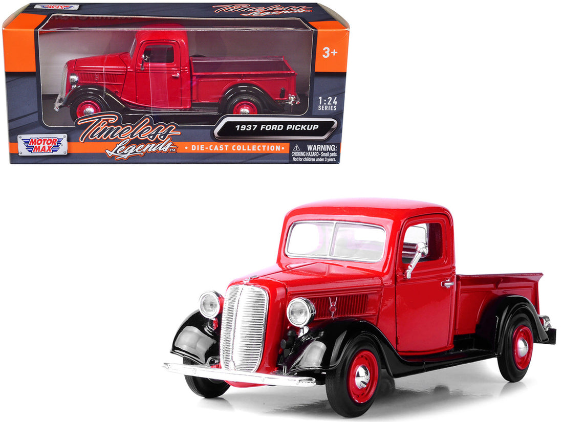 1937 Ford Pickup Truck Red and Black 1/24 Diecast Model Car by Motormax-0