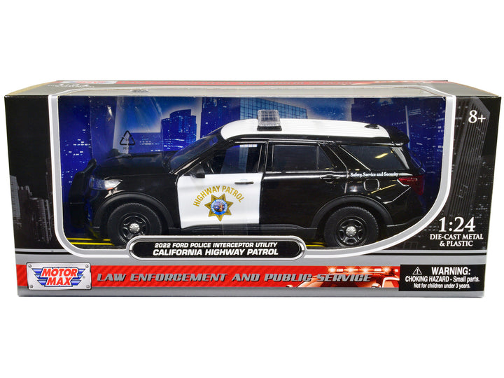 2022 Ford Police Interceptor Utility "California Highway Patrol" Black and White 1/24 Diecast Model Car by Motormax-0