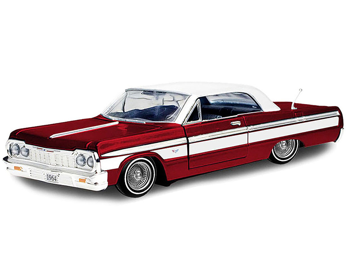 1964 Chevrolet Impala Lowrider Hard Top Candy Red Metallic with White Top "Get Low" Series 1/24 Diecast Model Car by Motormax-1