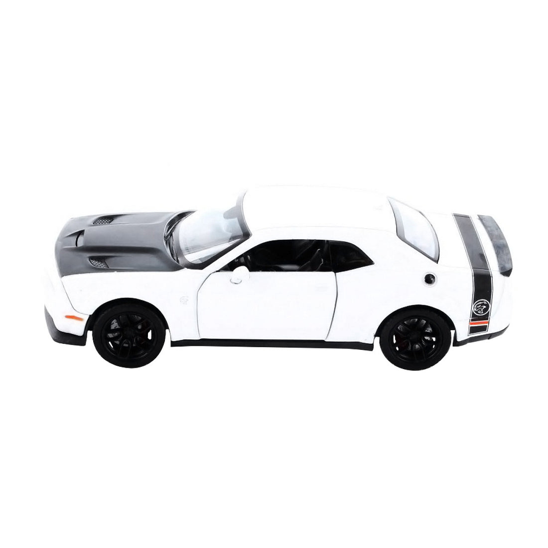 2018 Dodge Challenger SRT Hellcat Widebody White with Black Hood 1/24 Diecast Model Car by Motormax-1