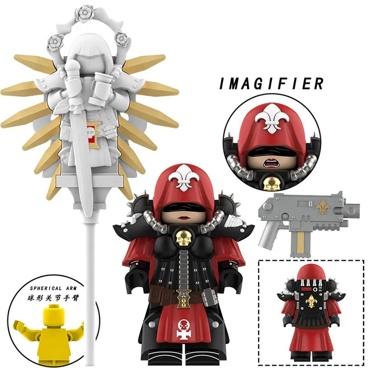Warhammer 40K Imagifier Adepta Sororitas LEGO-compatible custom minifigure with sacred standard