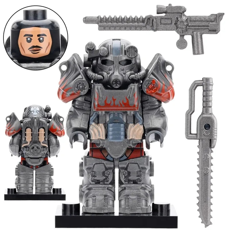 Fallout Silver with flame T-60 Power Armor Custom Minifig for Lego