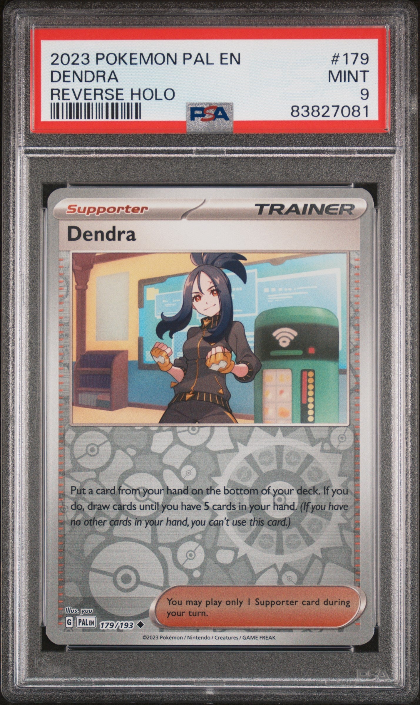 2023 POKEMON PAL EN-PALDEA EVOLVED DENDRA REVERSE HOLO #179 PSA 9