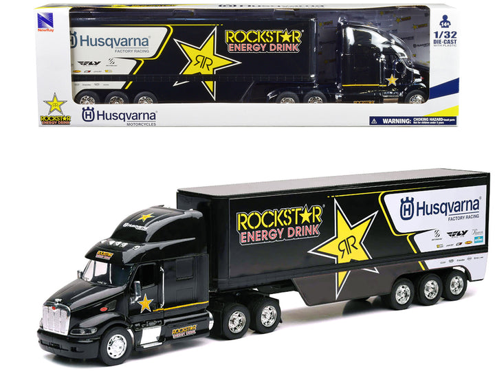 Peterbilt 387 Semi-Truck Black "Rockstar Energy Drink - Husqvarna Factory Racing" 1/32 Diecast Model by New Ray-0