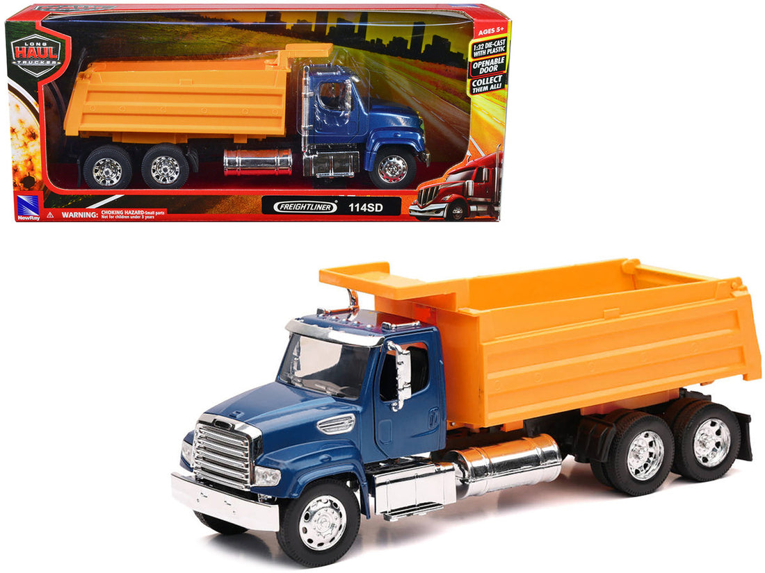 Freightliner 114SD Dump Truck Blue and Yellow "Long Haul Trucker" Series 1/32 Diecast Model by New Ray-0