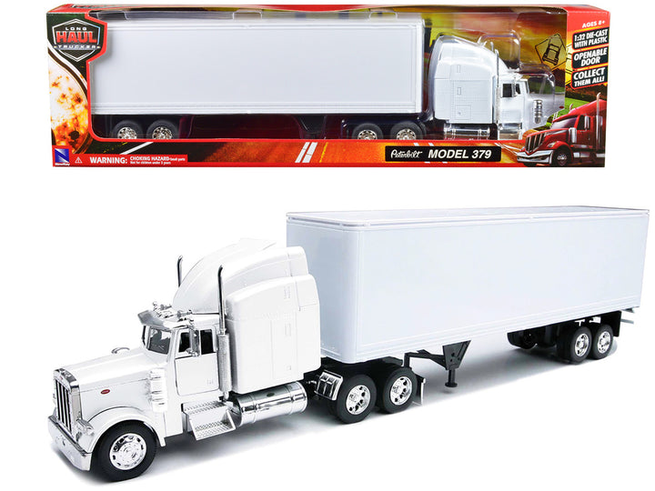 Peterbilt 379 Truck with Dry Goods Trailer White "Long Haul Trucker" Series 1/32 Diecast Model by New Ray-0