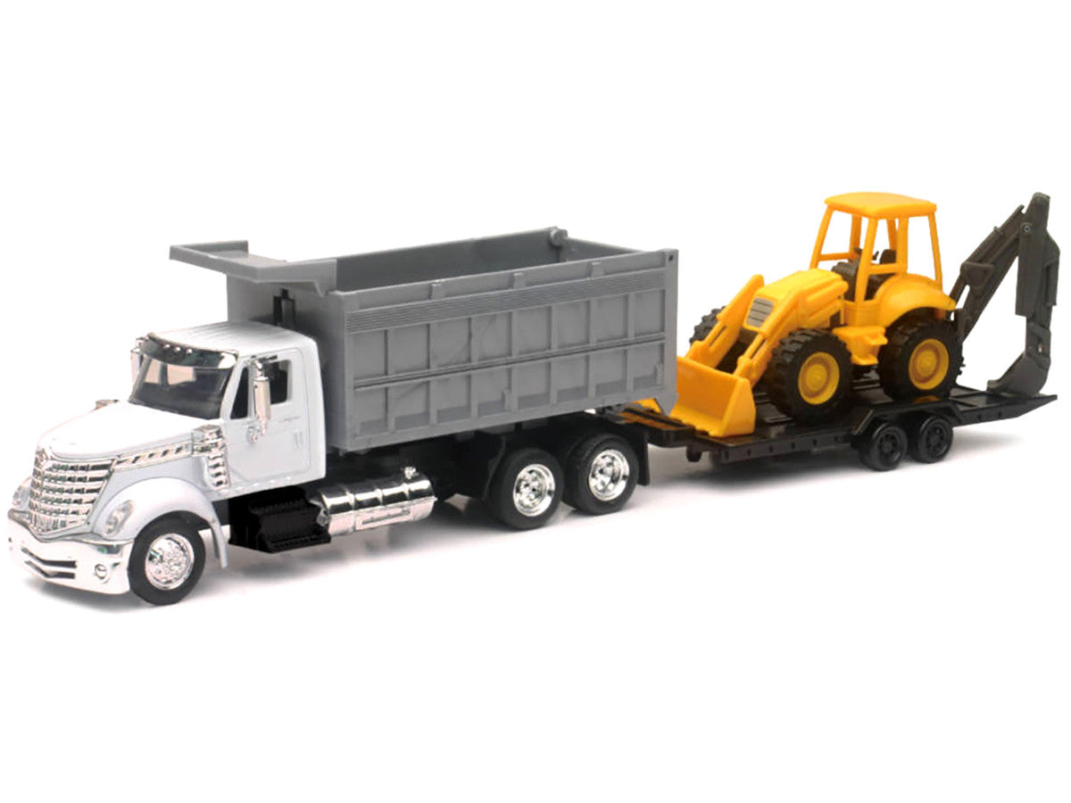 International Lonestar Dump Truck White and Wheel Loader Yellow with Flatbed Trailer "Long Haul Truckers" Series 1/43 Diecast Model by New Ray-1