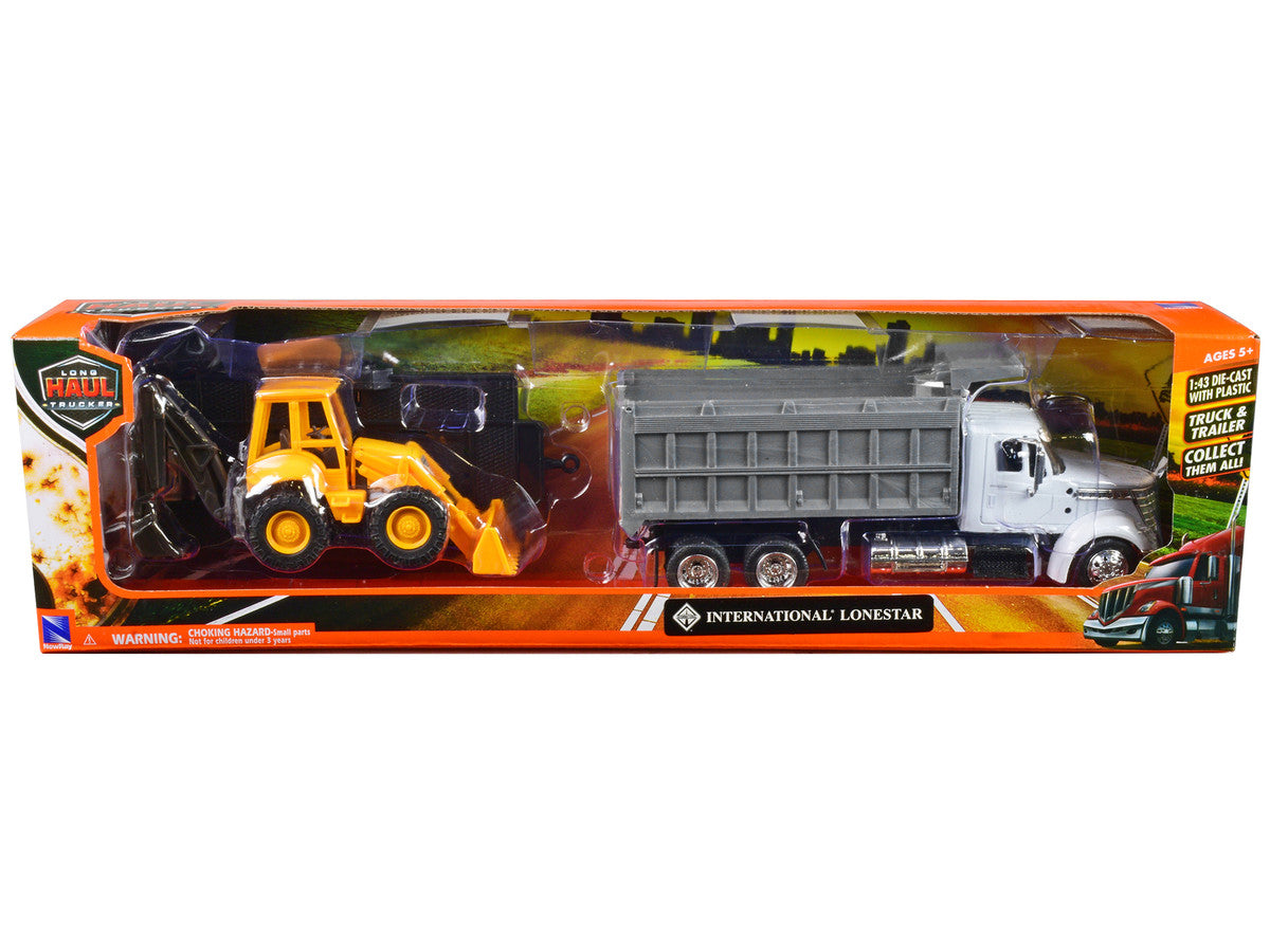 International Lonestar Dump Truck White and Wheel Loader Yellow with Flatbed Trailer "Long Haul Truckers" Series 1/43 Diecast Model by New Ray-2