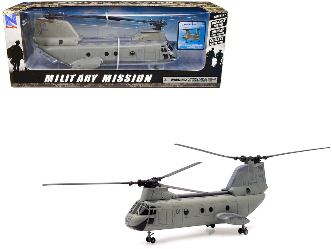 Boeing CH-46 Sea Knight Helicopter Olive Drab "United States Marines" "Military Mission" Series 1/55 Diecast Model by New Ray-0