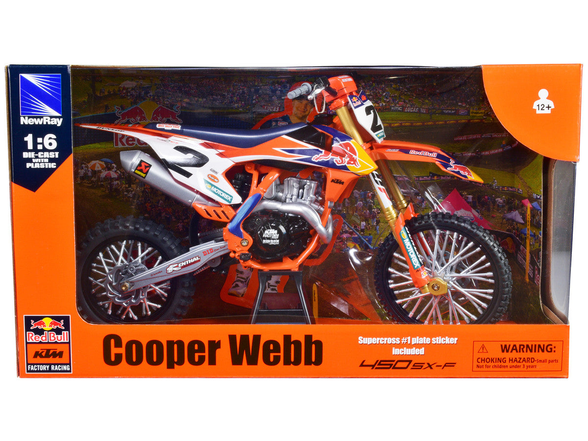 KTM 450 SX-F #2 Cooper Webb "Red Bull KTM Factory Racing" SuperCross 1/6 Diecast Model by New Ray-2