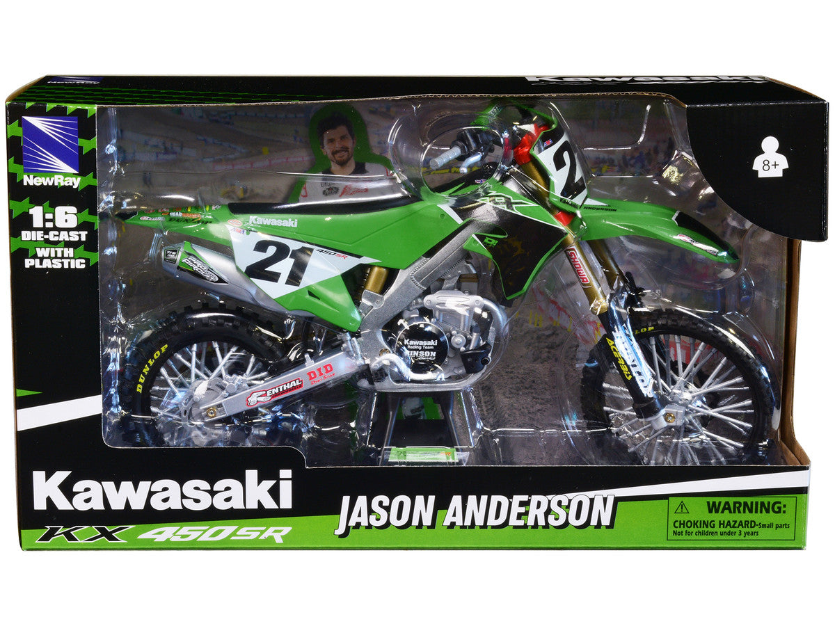 Kawasaki KX450SR Dirt Bike Motorcycle #21 Jason Anderson Green and Black "Kawasaki Racing Team" 1/6 Model by New Ray-1