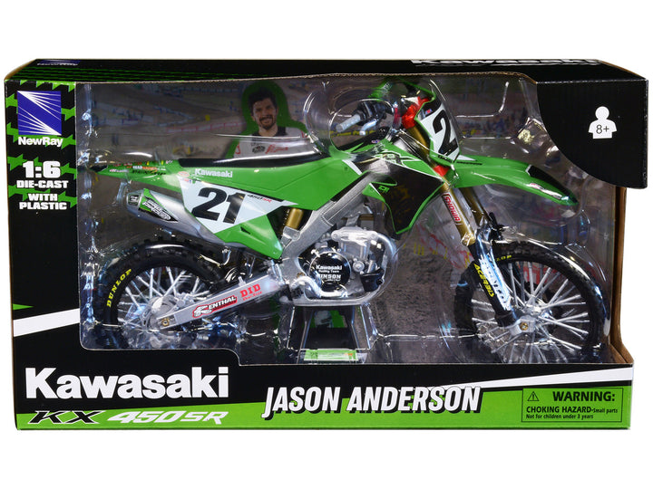 Kawasaki KX450SR Dirt Bike Motorcycle #21 Jason Anderson Green and Black "Kawasaki Racing Team" 1/6 Model by New Ray-1