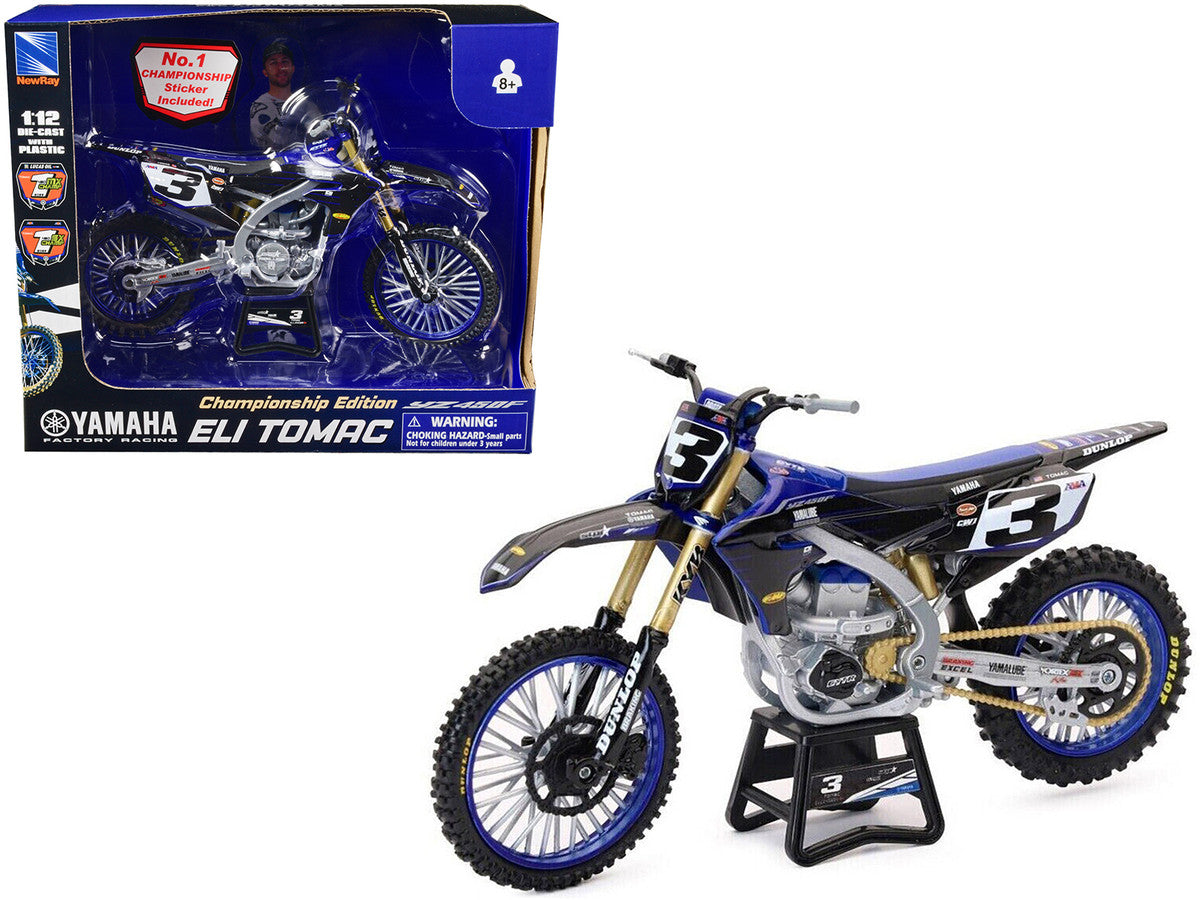Yamaha YZ450F Championship Edition Motorcycle #3 Eli Tomac "Yamaha Factory Racing" 1/12 Diecast Model by New Ray-2