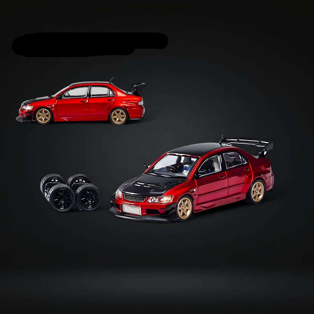 CM Model Mitsubishi Lancer Evolution IX Widebody Metallic Red Carbon Hood 1:64