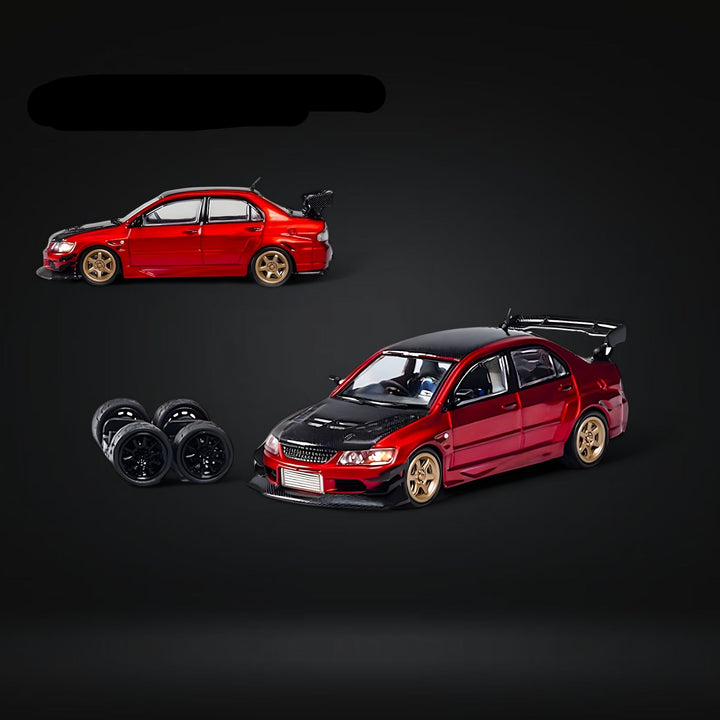 CM Model Mitsubishi Lancer Evolution IX Widebody Metallic Red Carbon Hood 1:64