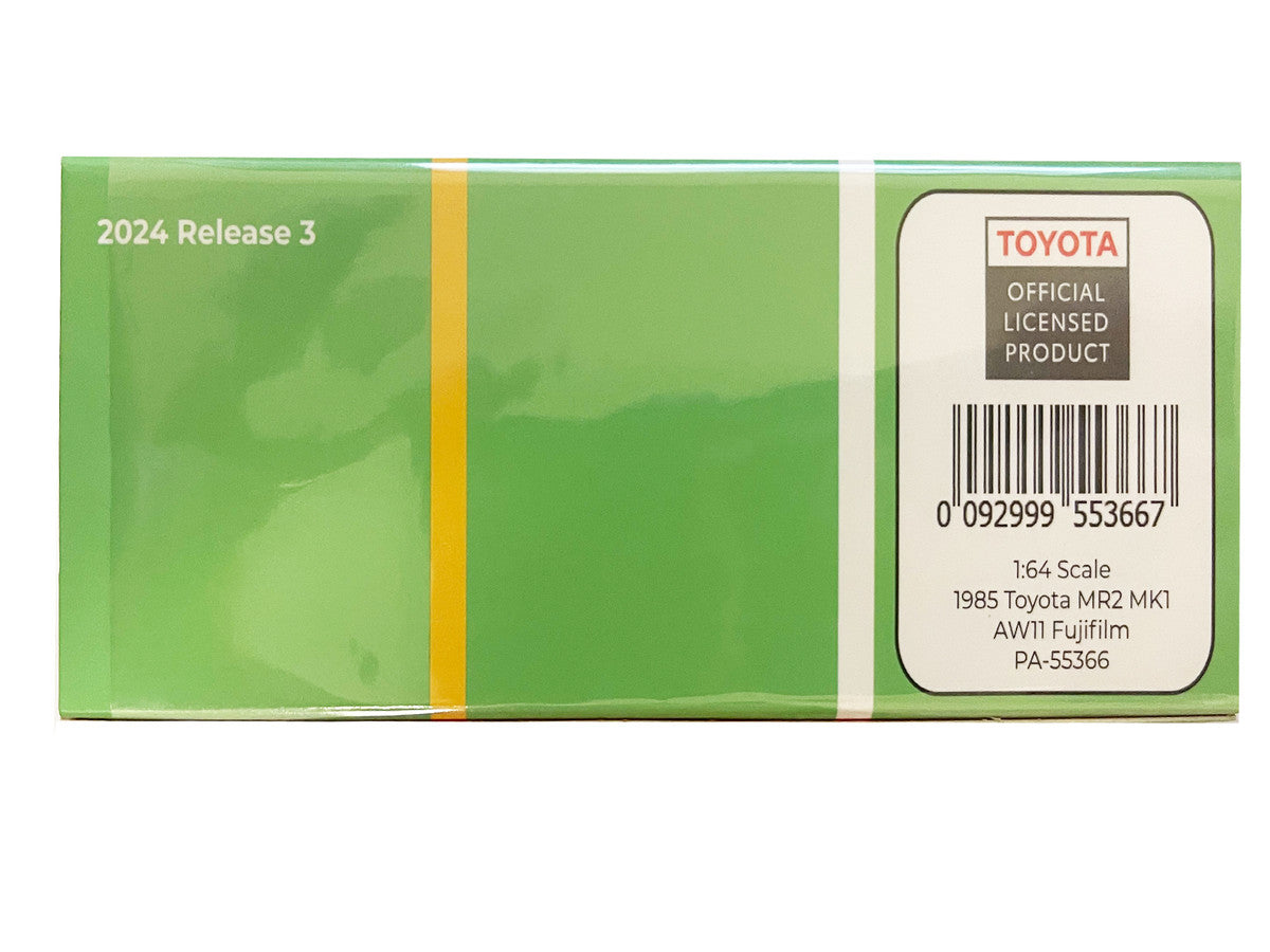 1985 Toyota MR2 MK1 AW11 #09 "Fujifilm" Green and White 1/64 Diecast Model Car by Paragon Models-0