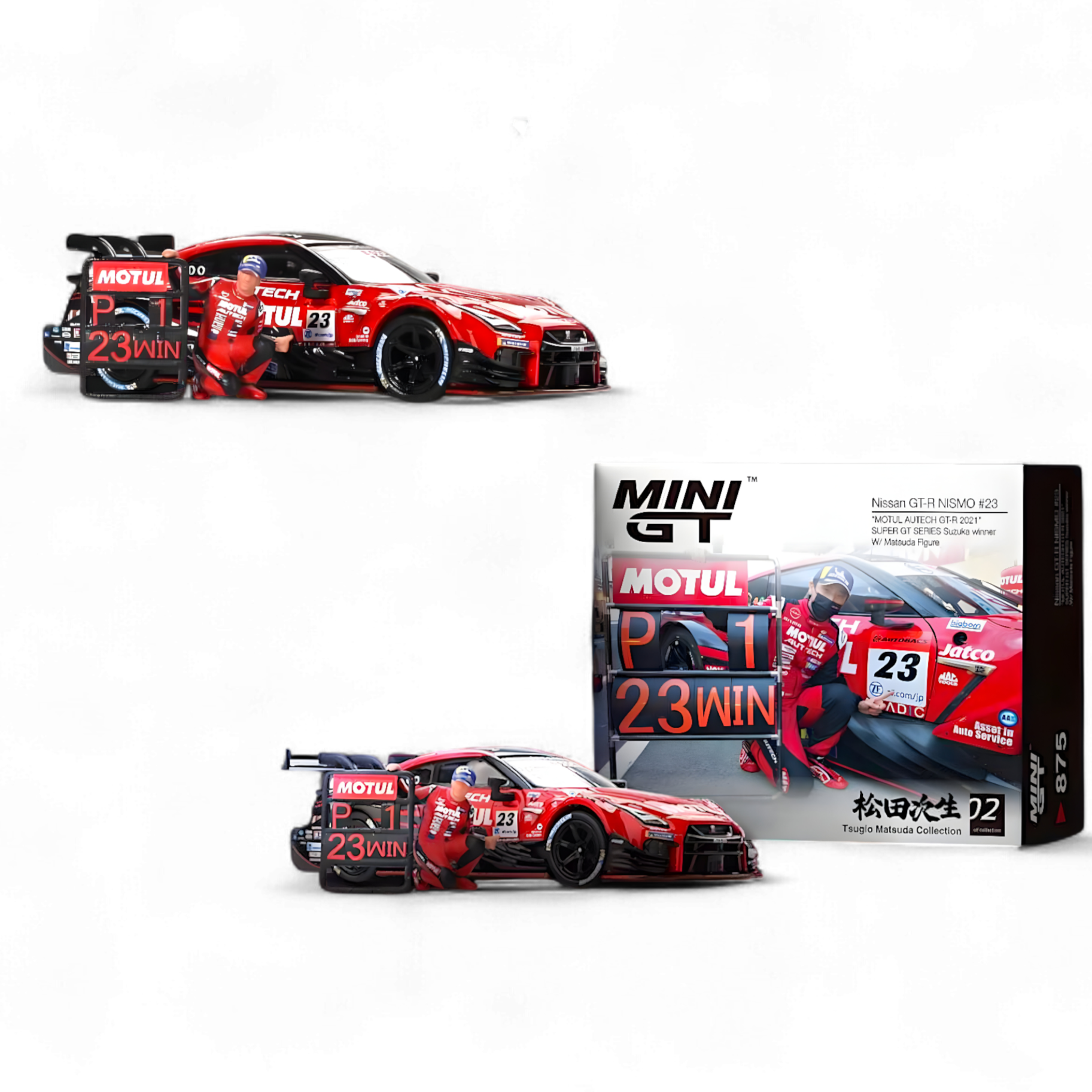 Nissan GT-R Nismo #23 "MOTUL AUTECH GT-T 2021" w/ Figure #875 1:64 by Mini-GT