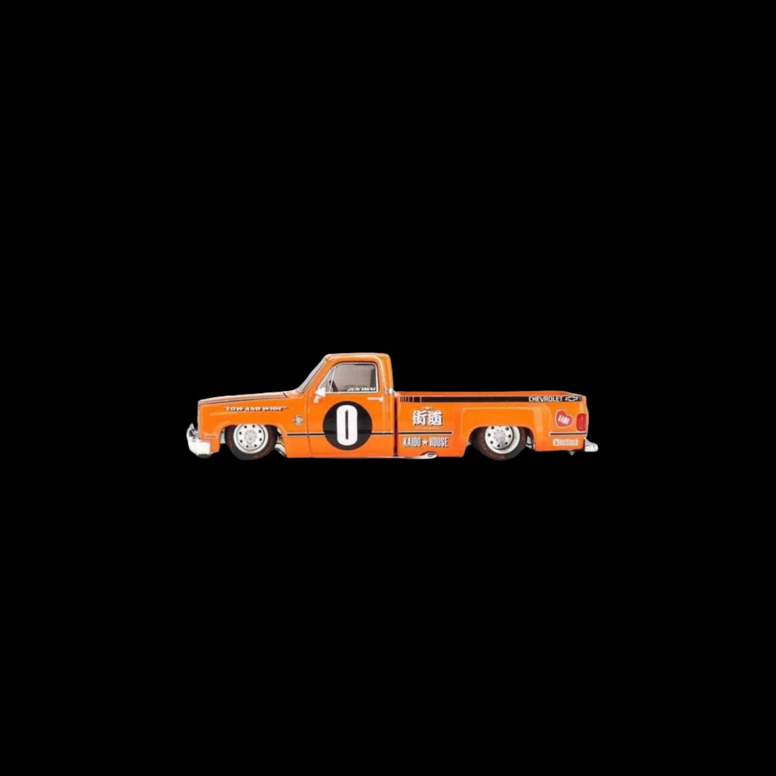 Chevrolet Silverado DUALLY KAIDO V2 Orange 1:64 by Mini GT KHMG090 Side View