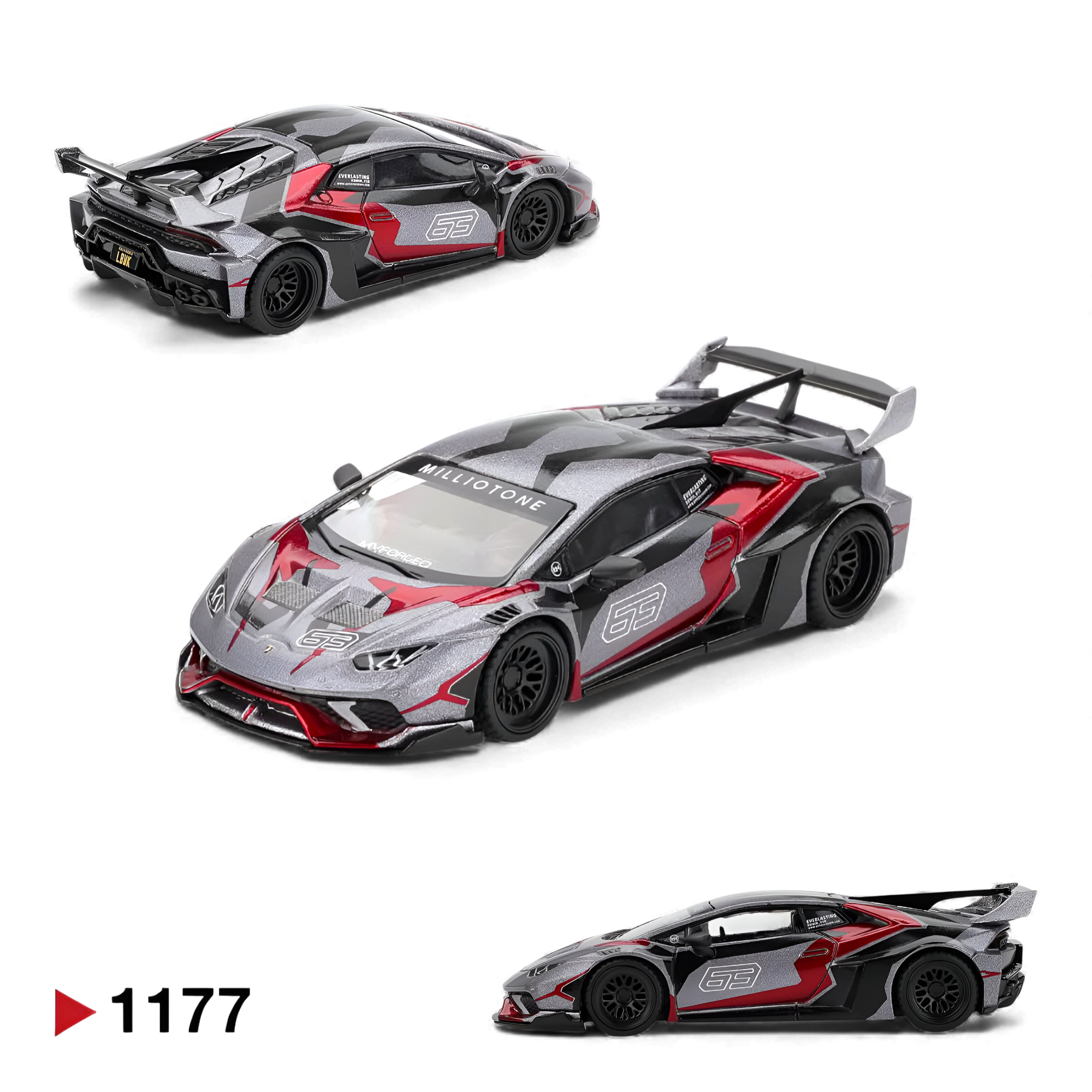 Mini GT Lamborghini Huracán GT RONIN 1:64 diecast model car featuring exclusive racing livery and premium collector-quality detailing.