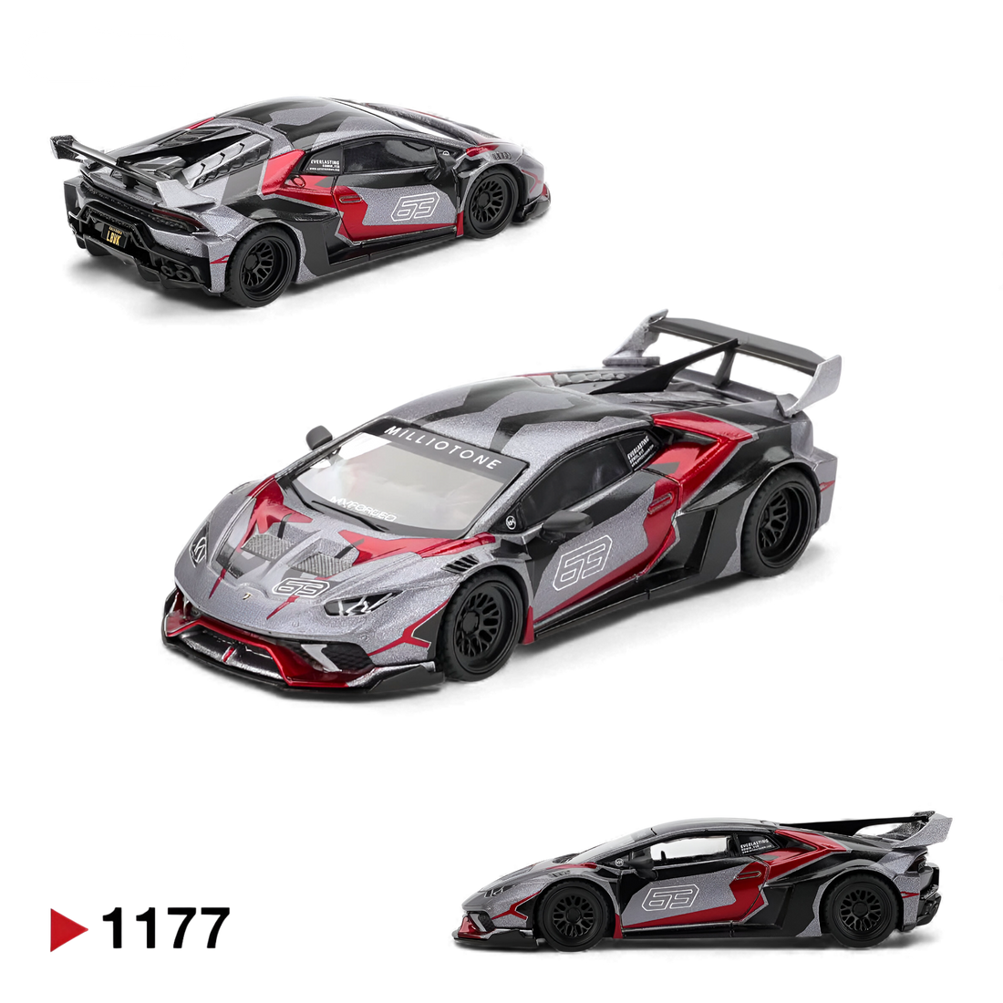 Mini GT Lamborghini Huracán GT RONIN 1:64 diecast model car featuring exclusive racing livery and premium collector-quality detailing.