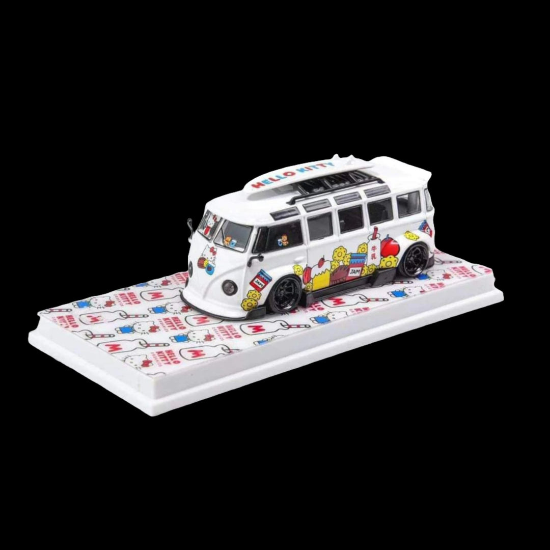 VW Volkswagen T1 Van Bus Hello Kitty Red School White 1:64 by Flame Model