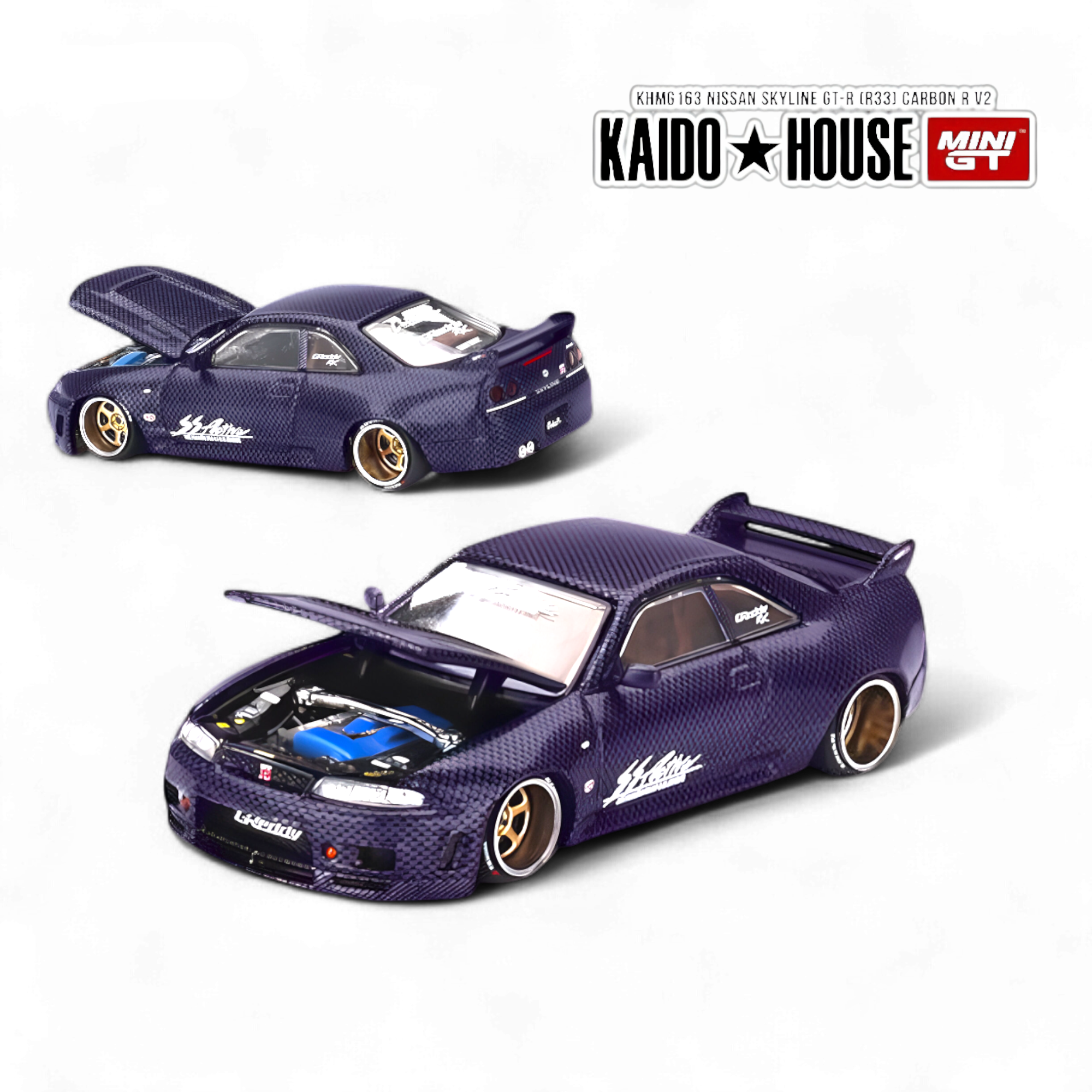 Nissan Skyline GT-R (R33) Purple Active Carbon R V2 1:64 KHMG163 by Mini GT x Kaido House