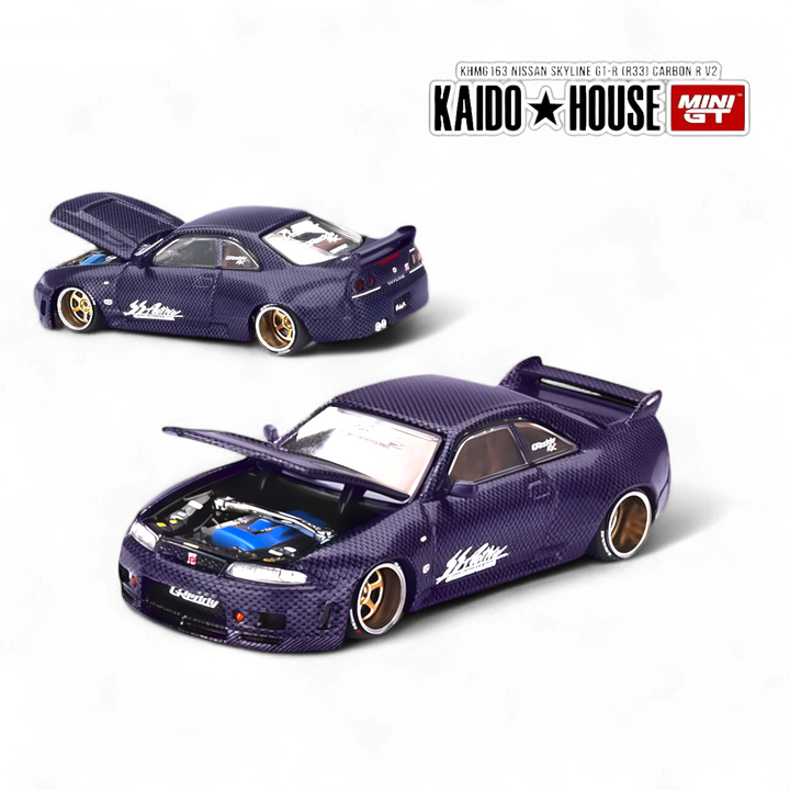 Nissan Skyline GT-R (R33) Purple Active Carbon R V2 1:64 KHMG163 by Mini GT x Kaido House