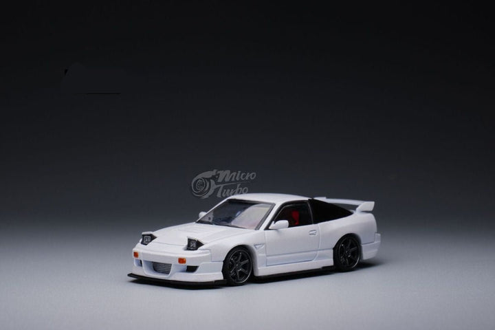 Nissan 180SX Custom Spirit Rei "MIYABI" in white 1:64 by MicroTurbo Angled Front View