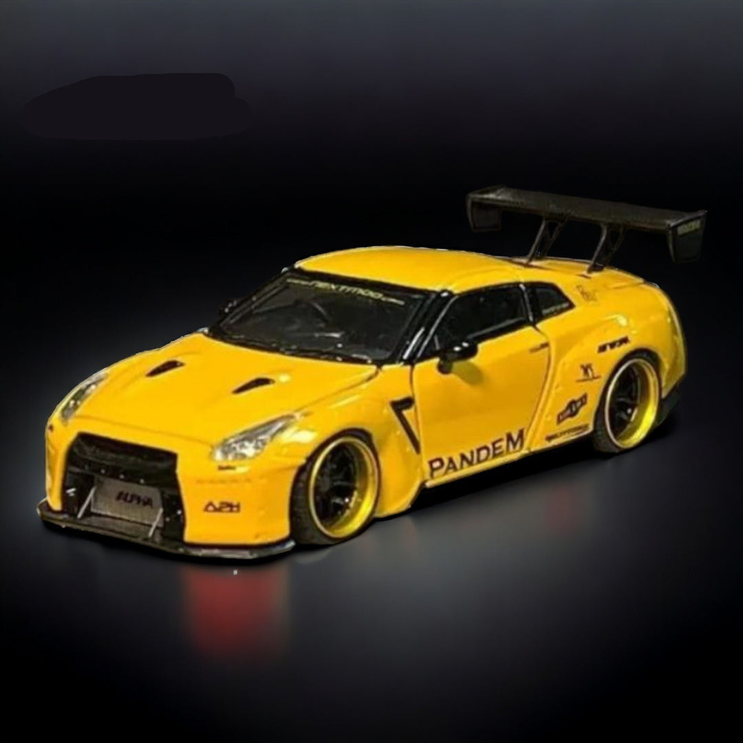 Nissan Skyline R35 Pandem Fully Opened With Engine Included Luxury Base 1:64 by PGM Angled Driver Front View