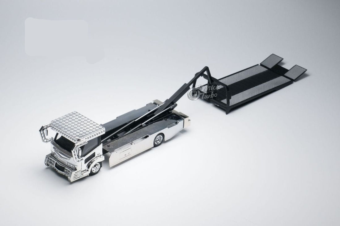 Dekotora Flatbed Tow Truck With Stickers 1:64 by MicroTurbo Loading Ramp