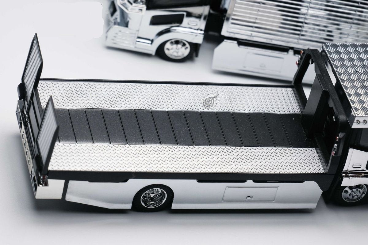 Dekotora Flatbed Tow Truck With Stickers 1:64 by MicroTurbo Trailer View