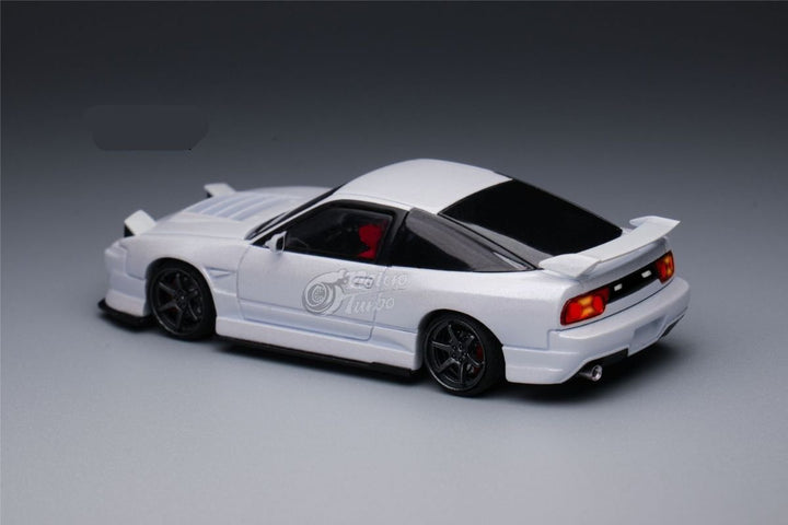 Nissan 180SX Custom Spirit Rei "MIYABI" in white 1:64 by MicroTurbo Angled Rear Driver View