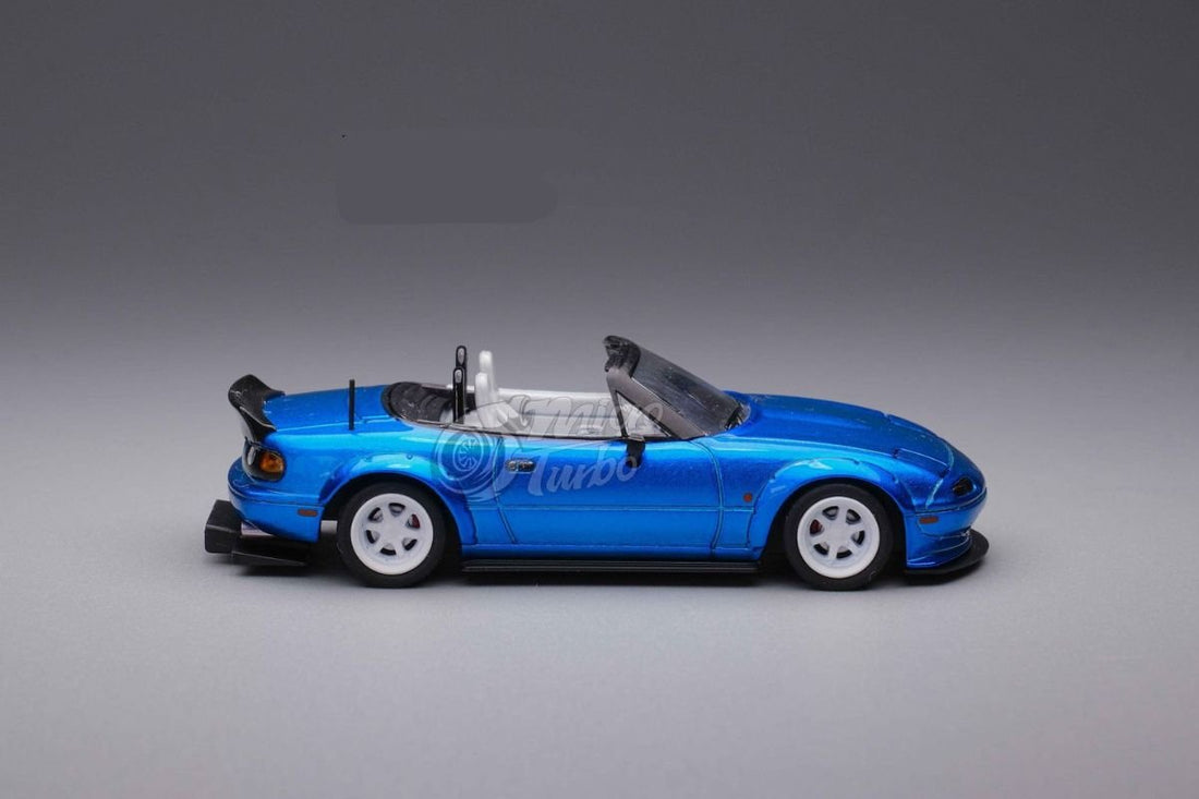 Eunos Roadster RHD Rocket Bunny Widebody Customized Metallic Blue 1:64 by MicroTurbo Passenger Side View 2