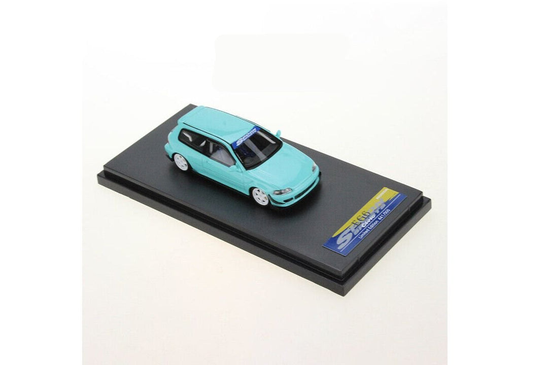 Honda Civic EG6 Spoon Sports Gift Tiffany Blue 1:64 by YM Model Angled Mounted Front View