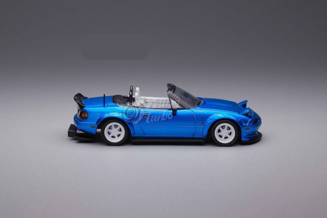 Eunos Roadster RHD Rocket Bunny Widebody Customized Metallic Blue 1:64 by MicroTurbo Passenger Side View