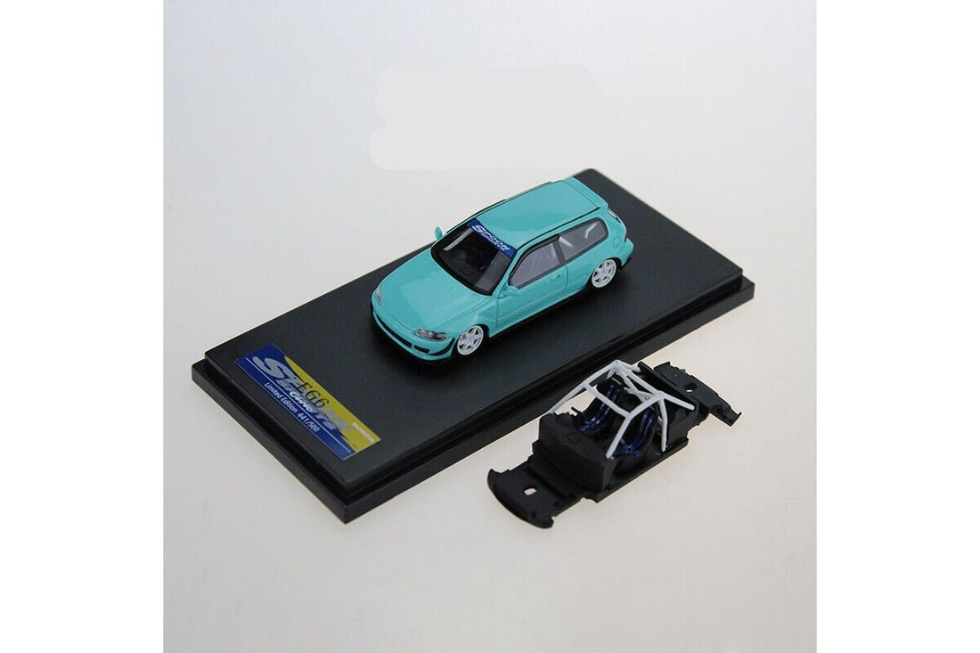 Honda Civic EG6 Spoon Sports Gift Tiffany Blue 1:64 by YM Model Mounted Angle Front View