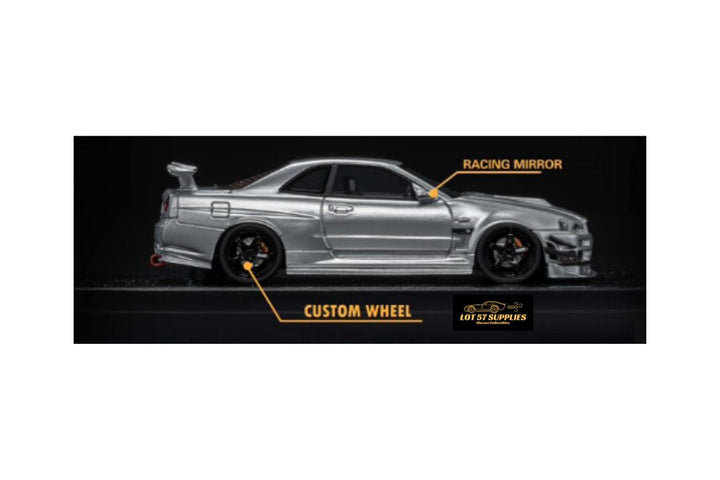 Nissan Skyline GT-R (R34) Customized in Aurora Silver 1:64 by Error404 Model Side View