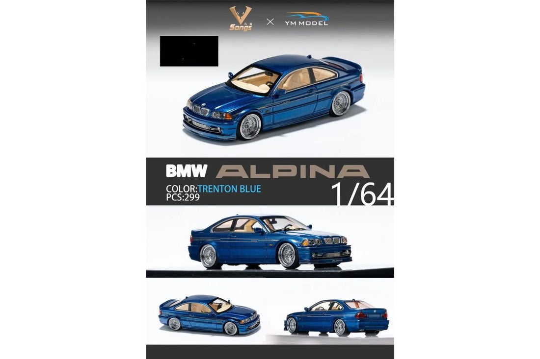 BMW E46 Alpina B3 in Trenton Blue Limited to 299 Pcs 1:64 by YM Model x SONGS Angled Front View