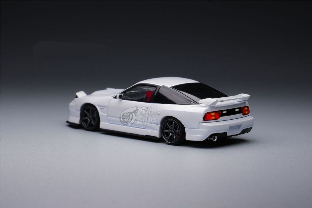 Nissan 180SX Custom Spirit Rei "MIYABI" in white 1:64 by MicroTurbo Angled Rear View