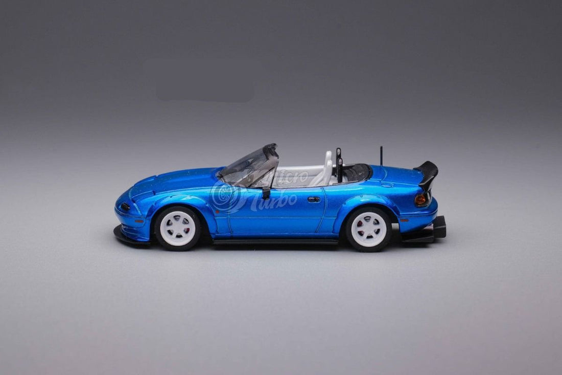 Eunos Roadster RHD Rocket Bunny Widebody Customized Metallic Blue 1:64 by MicroTurbo Side View 2