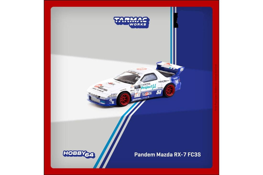 Mazda RX-7 (FC3S) PANDEM in Drift Livery 1:64 by Tarmac Works Angled Front View