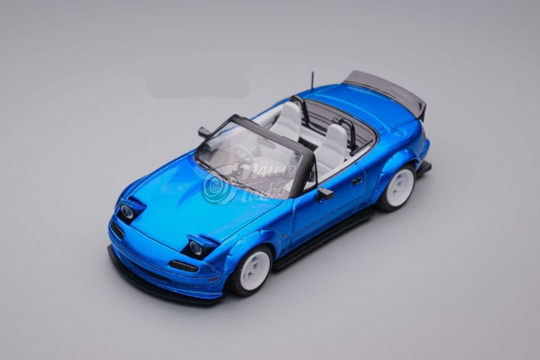 Eunos Roadster RHD Rocket Bunny Widebody Customized Metallic Blue 1:64 by MicroTurbo Top View