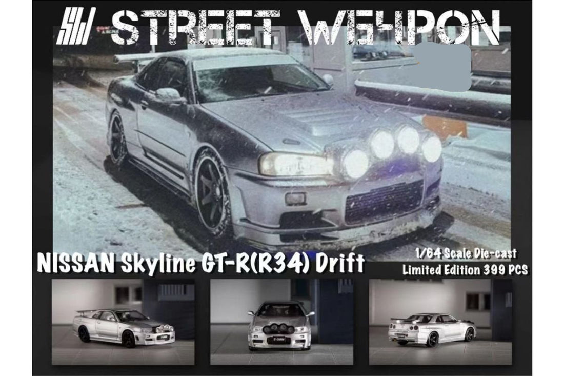 Nissan (R34) GT-R in Silver Snow Drift 1:64 by Street Weapon