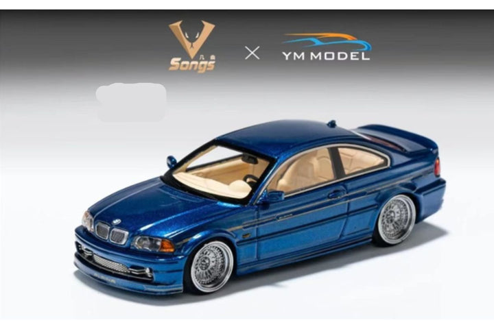 BMW E46 Alpina B3 in Trenton Blue Limited to 299 Pcs 1:64 by YM Model x SONGS Angled Driver Front View